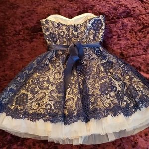 Bee Darlin Blue Lace Strapless Formal Dress